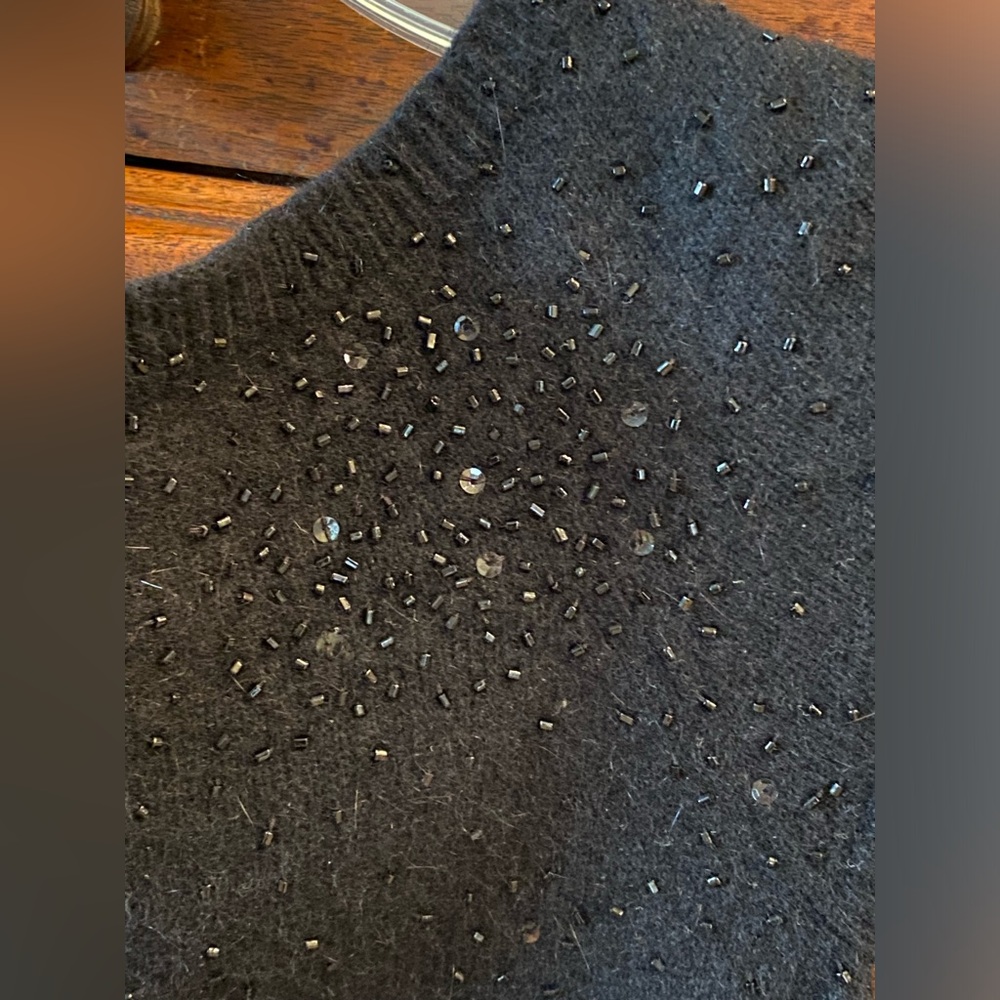 Anne Klein sweater vest with sprinkled beads, black on black, M